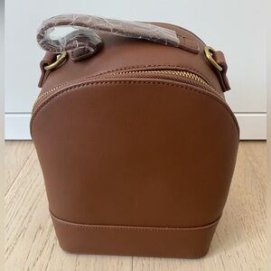 New, never used Levenger Brown Mini Vegan Leather Backpack with Gold Hardware